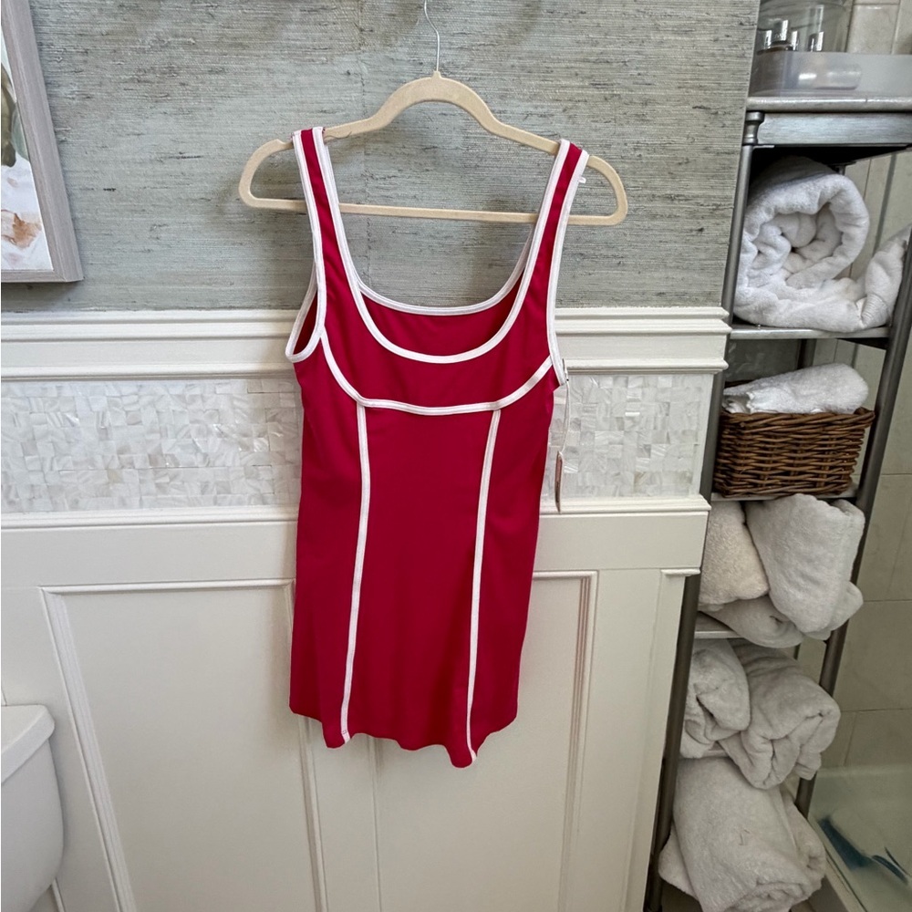 NWT new small Anthropologie daily practice sleeveless piped dress Red shorts - Picture 9 of 13